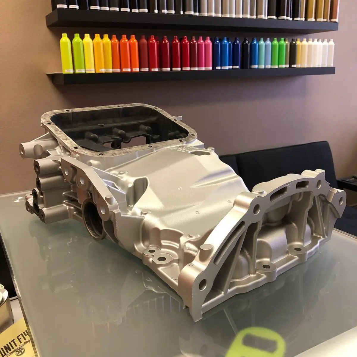 Upper oil pan in Satin Aluminum Cerakote
