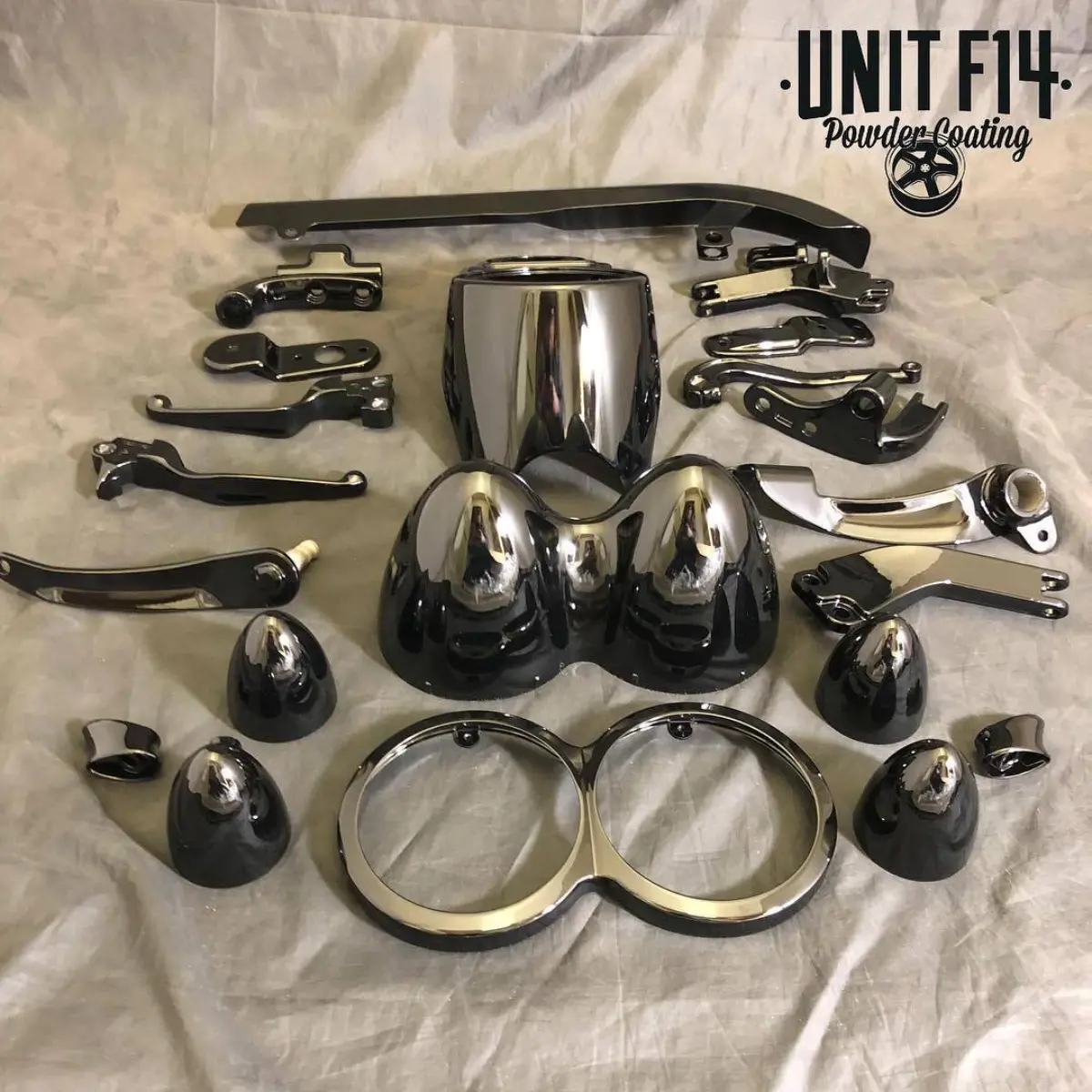 Harley parts powder coated Wet Black