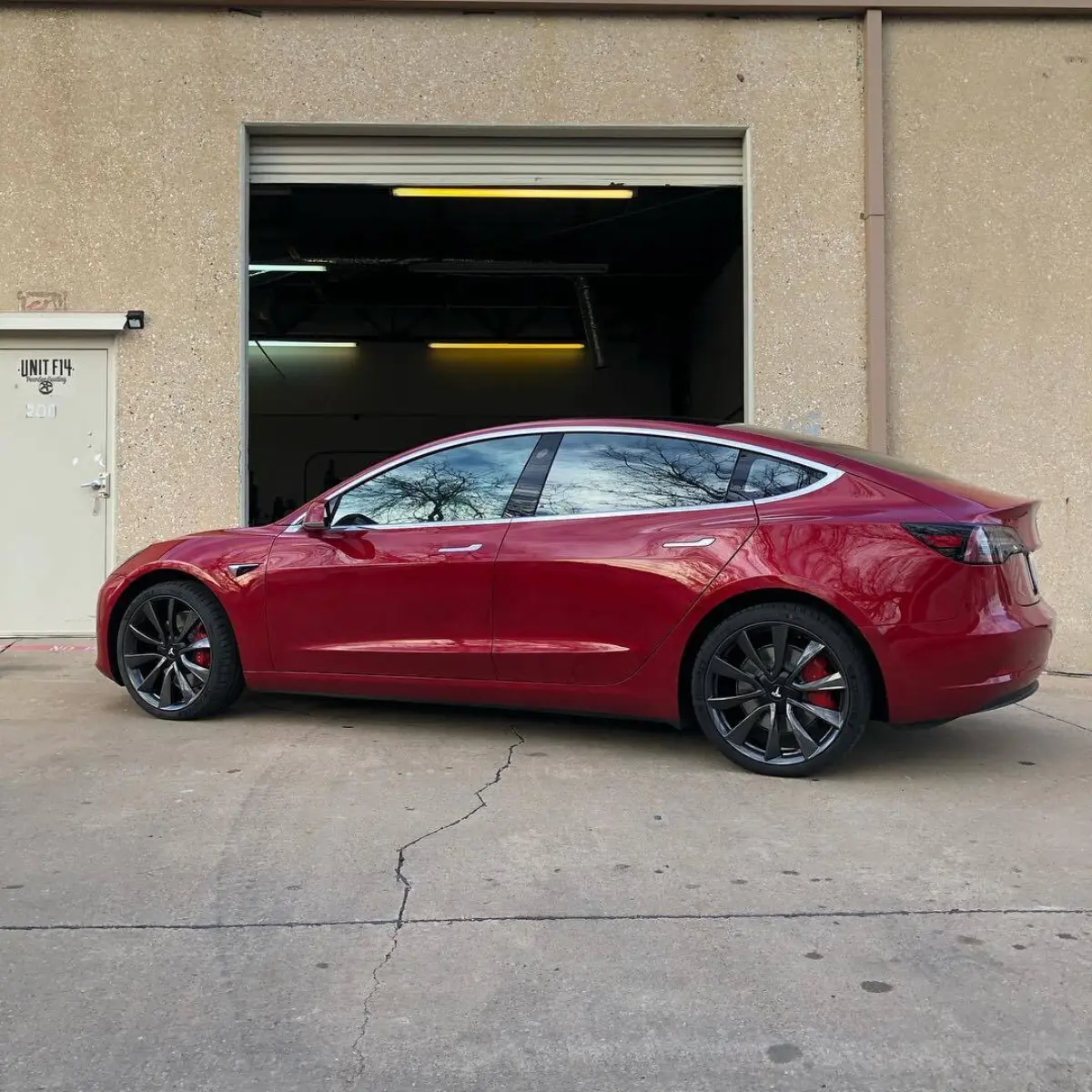 Tesla Model 3 wheels powder coated in our “black chrome” gunmetal