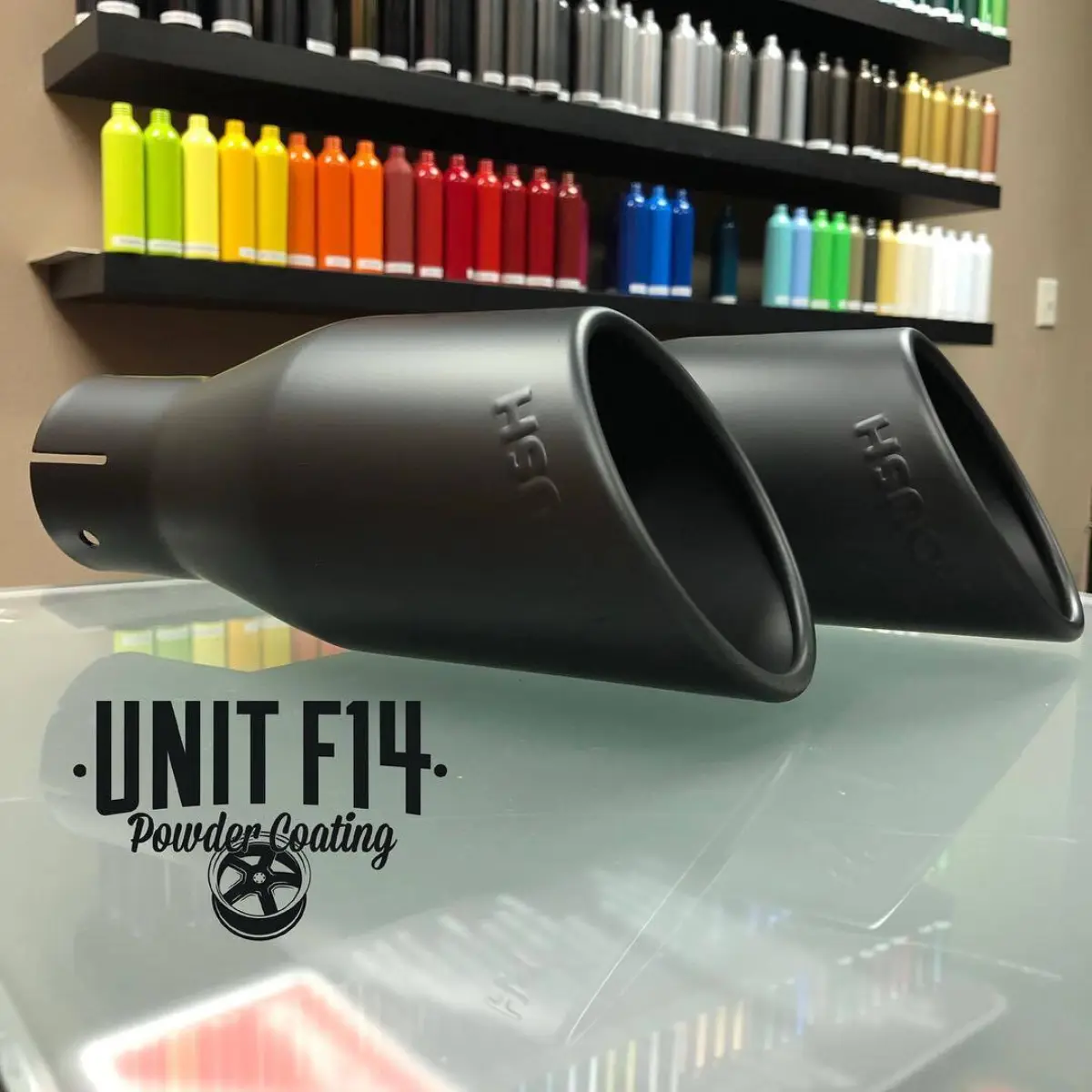 Roush exhaust tips refinished in Glacier Black Cerakote