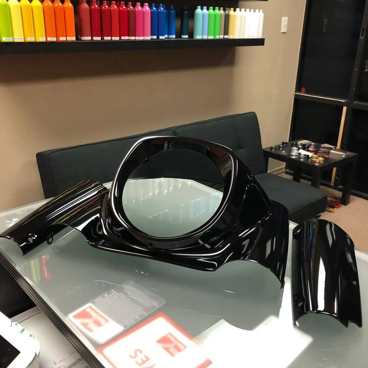 Harley parts refinished in Wet Black