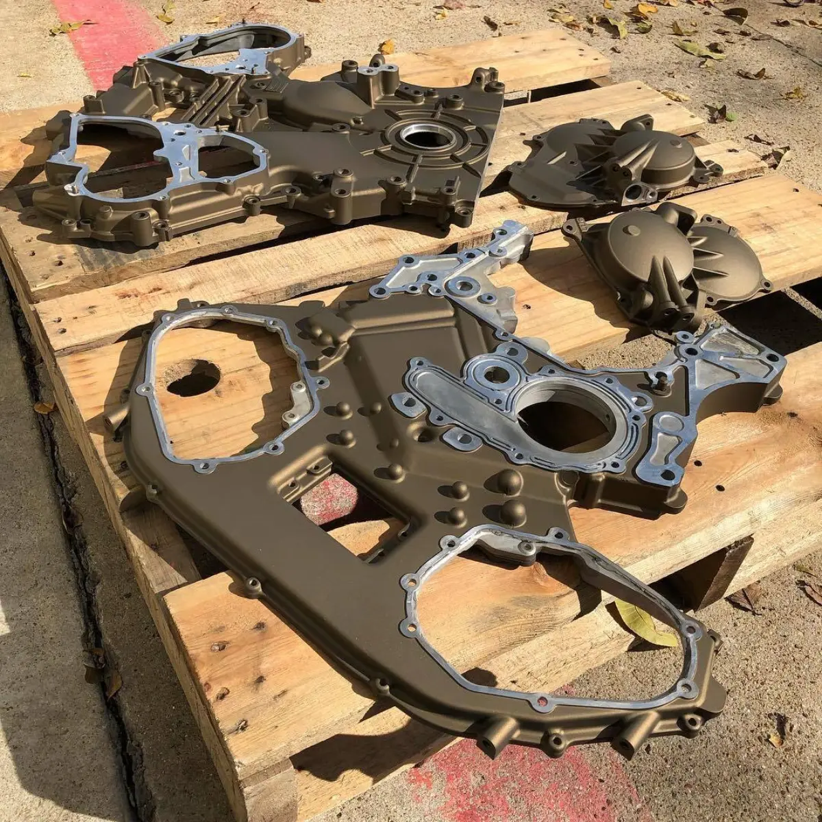 Engine cases finished in Burnt Bronze cerakote