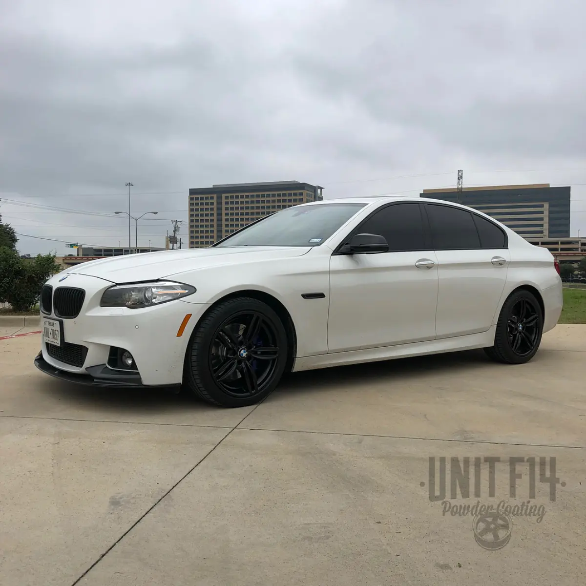 BMW F10 535i xdrive in for powder coated wheels, calipers, new pads and new rotors