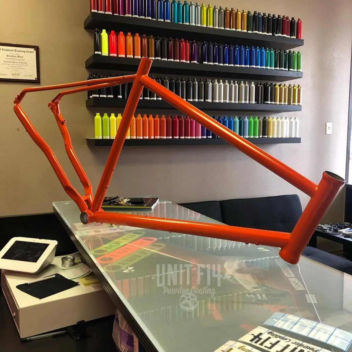 Bicycle refinished in Styker Orange over Kromezone
