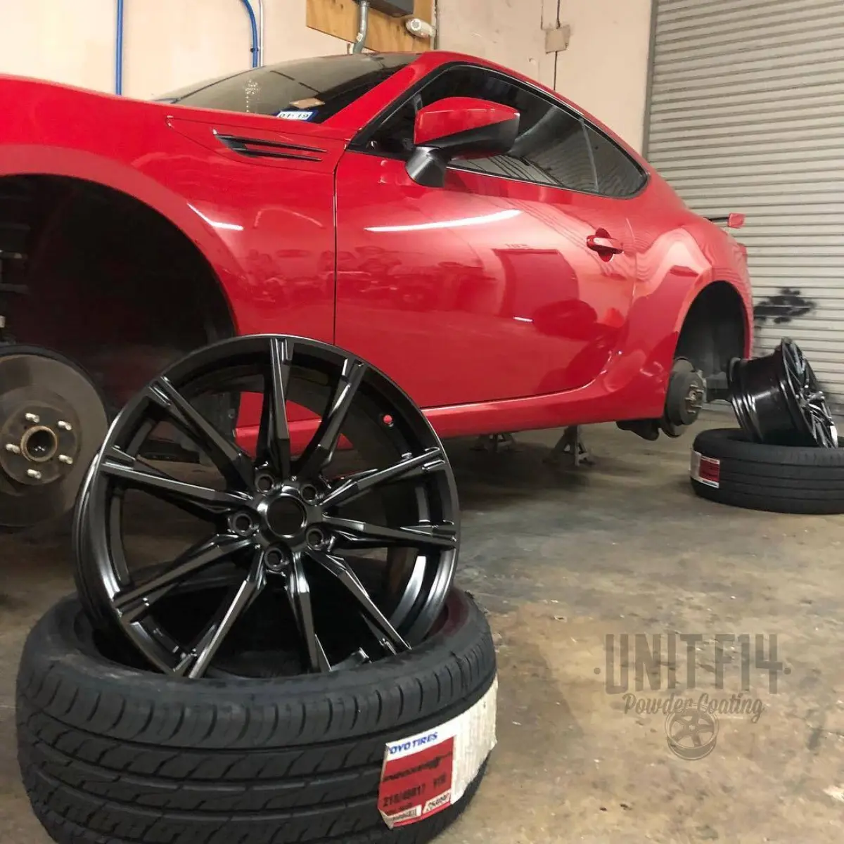 Fresh powder coat and new tires for this Subaru BRZ. Need tires? Our mark up is below average retail. Send us a message for a quote today