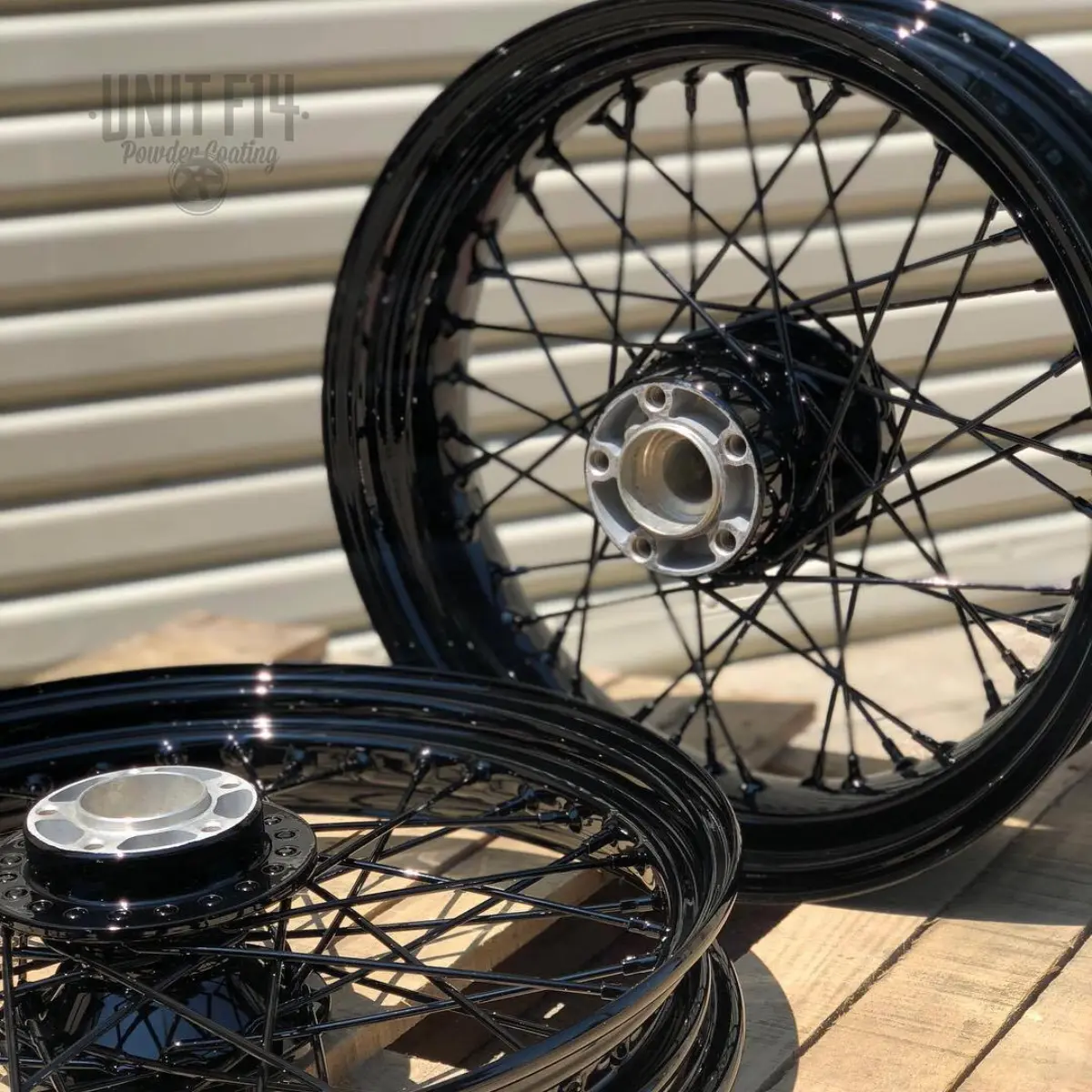 Harley Wheels refinished in Wet Black