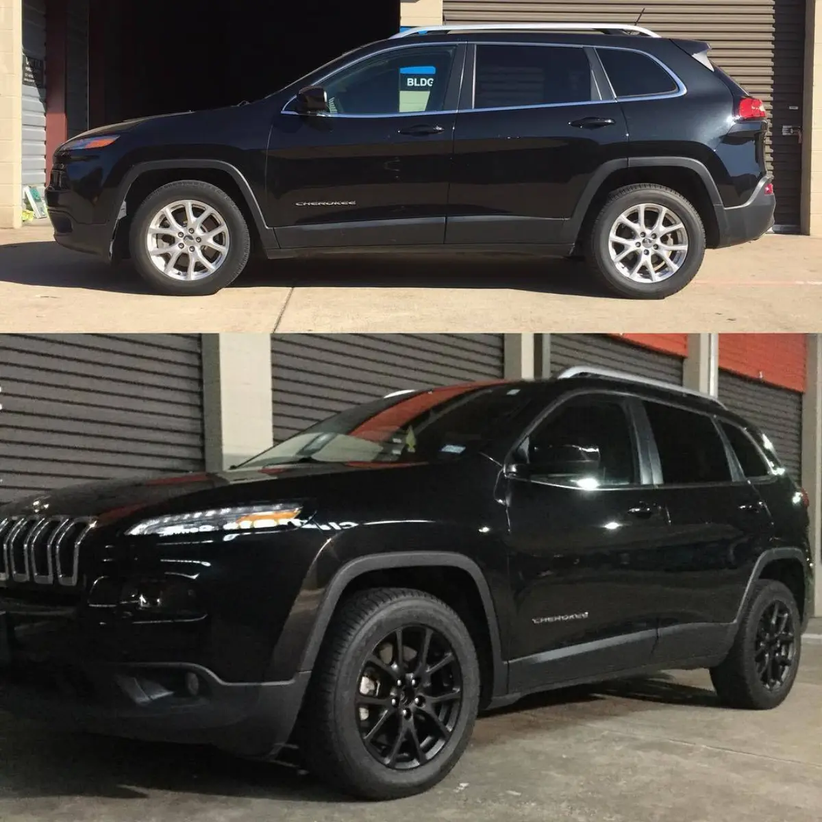 Before and after. Jeep Grand Cherokee Latitude wheels powder coated Matte Black