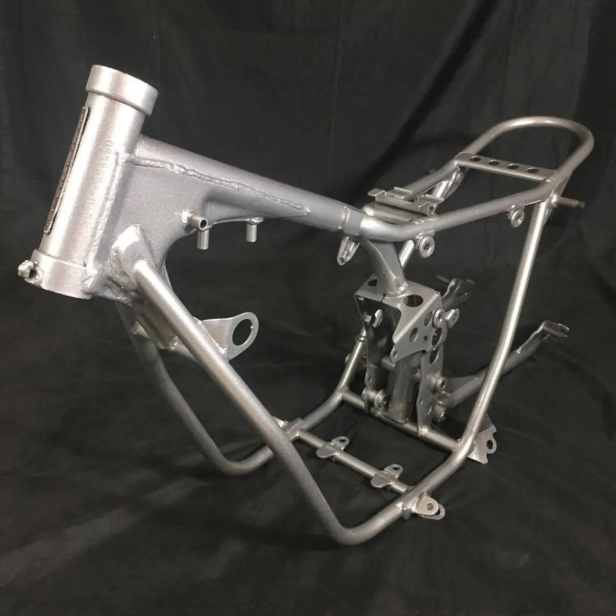 Old Honda SL-70 frame restored in heavy silver and high gloss clear