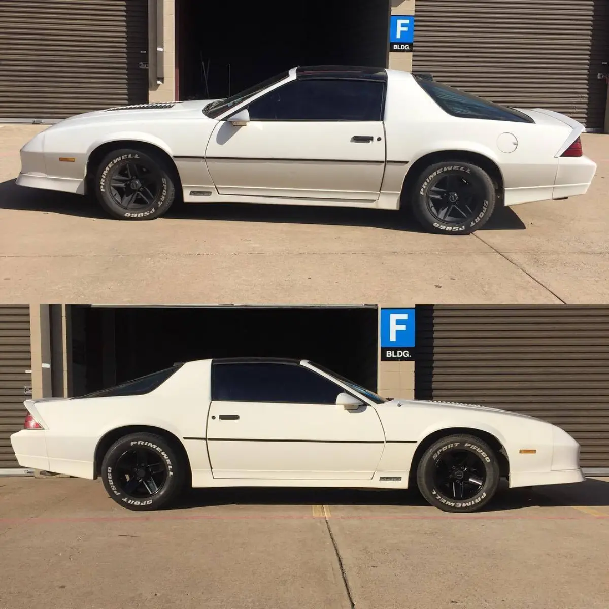 Before and after. ‘86 Z28 Camaro wheels powder coated in PacCar Semigloss Black