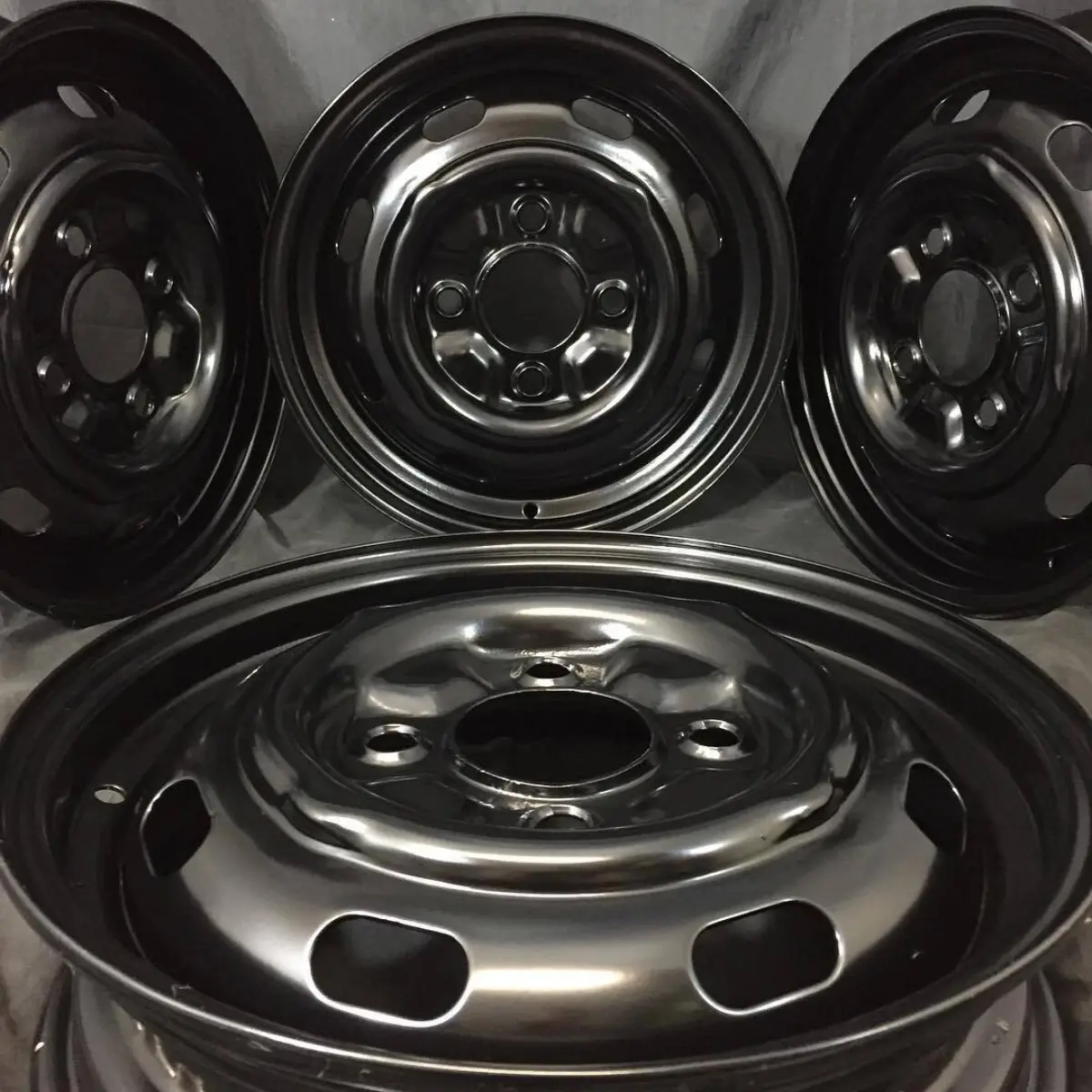 Steel wheels refinished in Zinc Primer and Black Semigloss