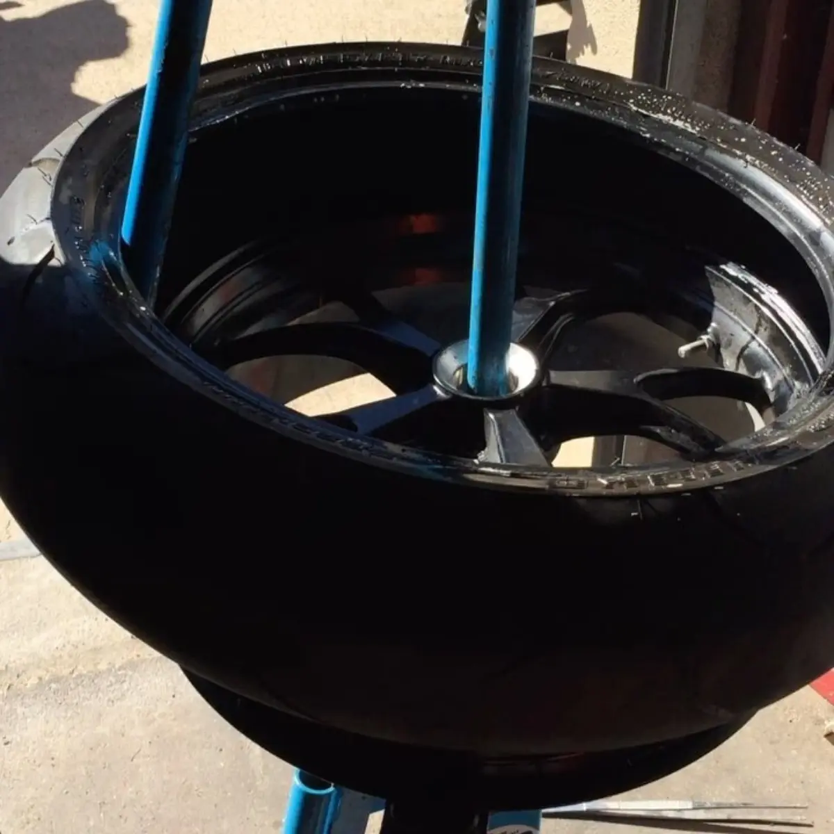 Manual no-mar tire changes for sport bike wheels done in-house