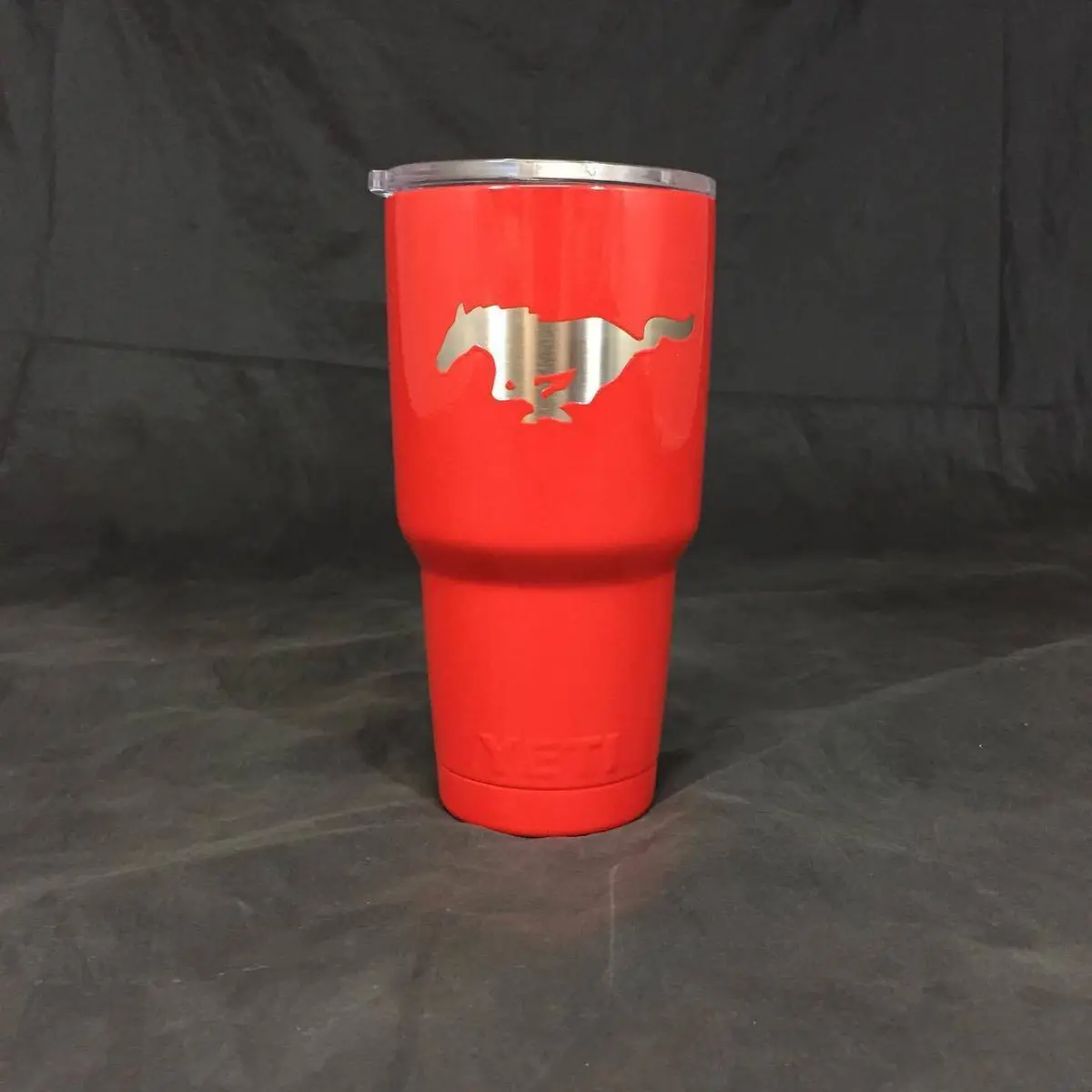 Yeti tumbler in RAL-3000 with Mustang stencil