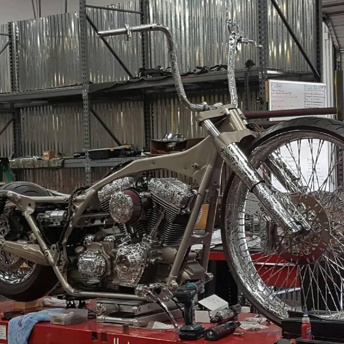 Sweet build coming along at @misfitindustriesusa. We powder coated the frame in Satin Titanium to match the motor. This bike is going to turn some heads!