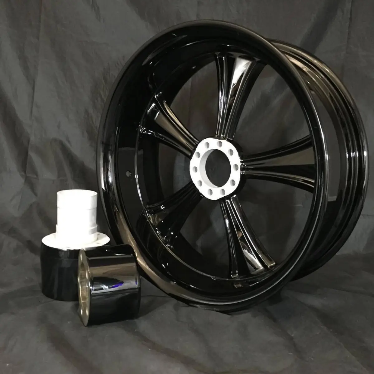 Harley wheel and hubs in Wet Black