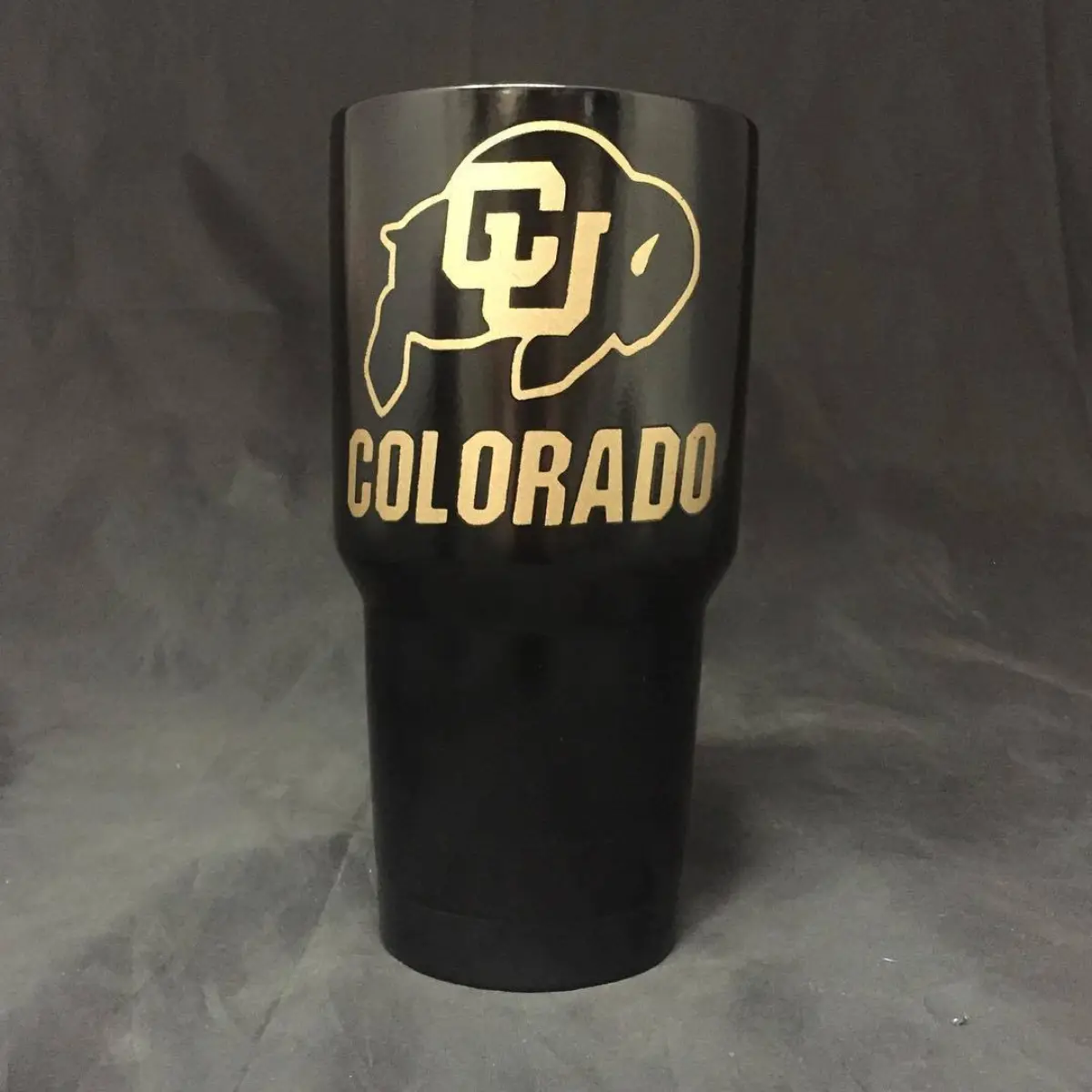 30oz Yeti with Colorado University logo. Prismatic Gold and Pac-Car Black