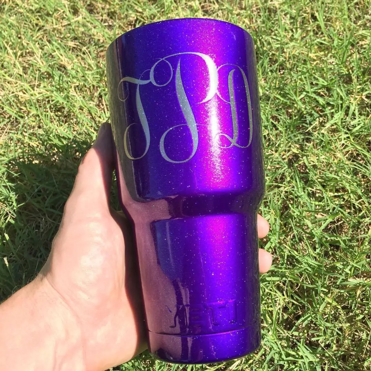 Yeti with monogram in Illusion Purple and Shimmer Glass. Get your orders in before the Christmas rush!