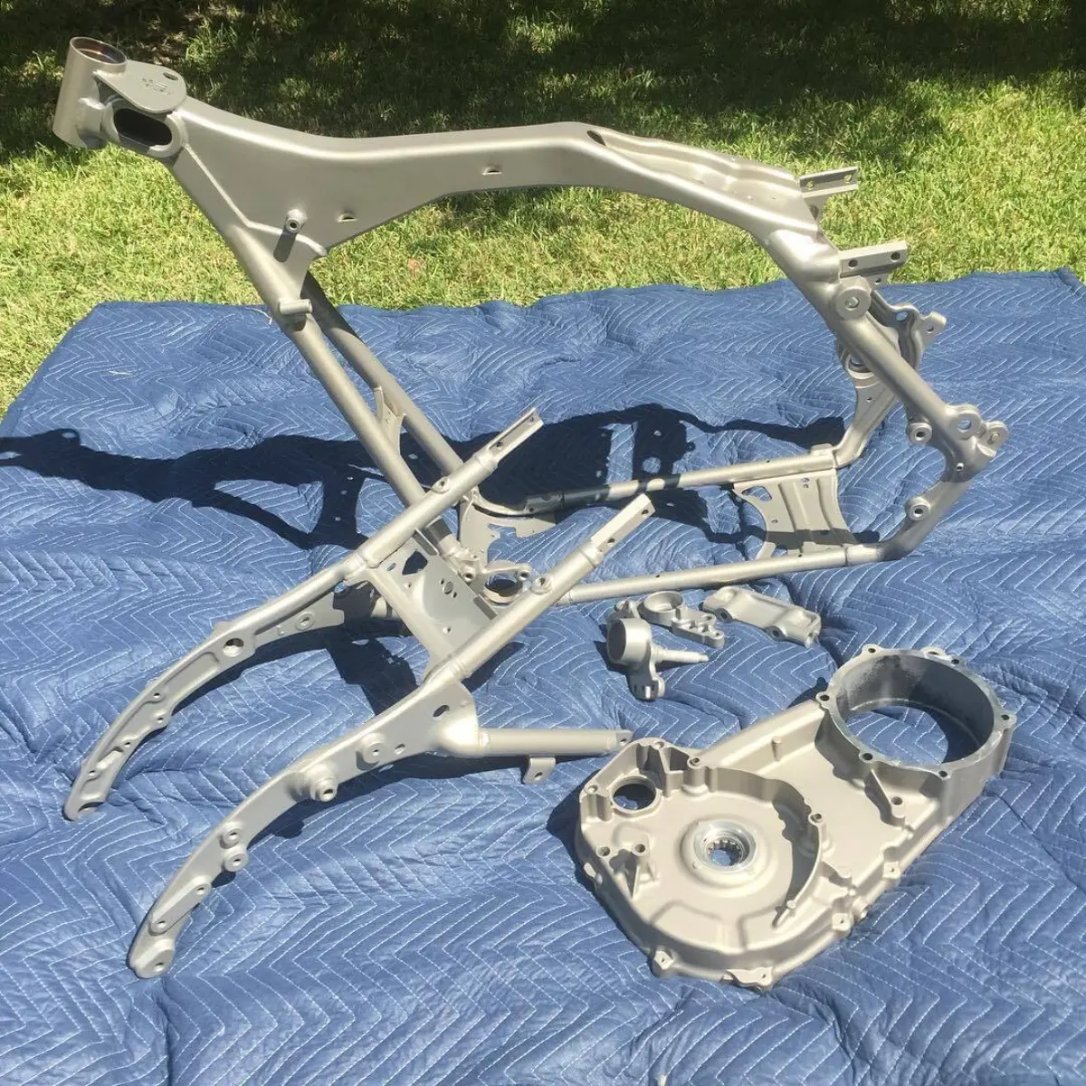 Harley Davidson frame in Satin Titanium to match a previously Cerakoted engine cover