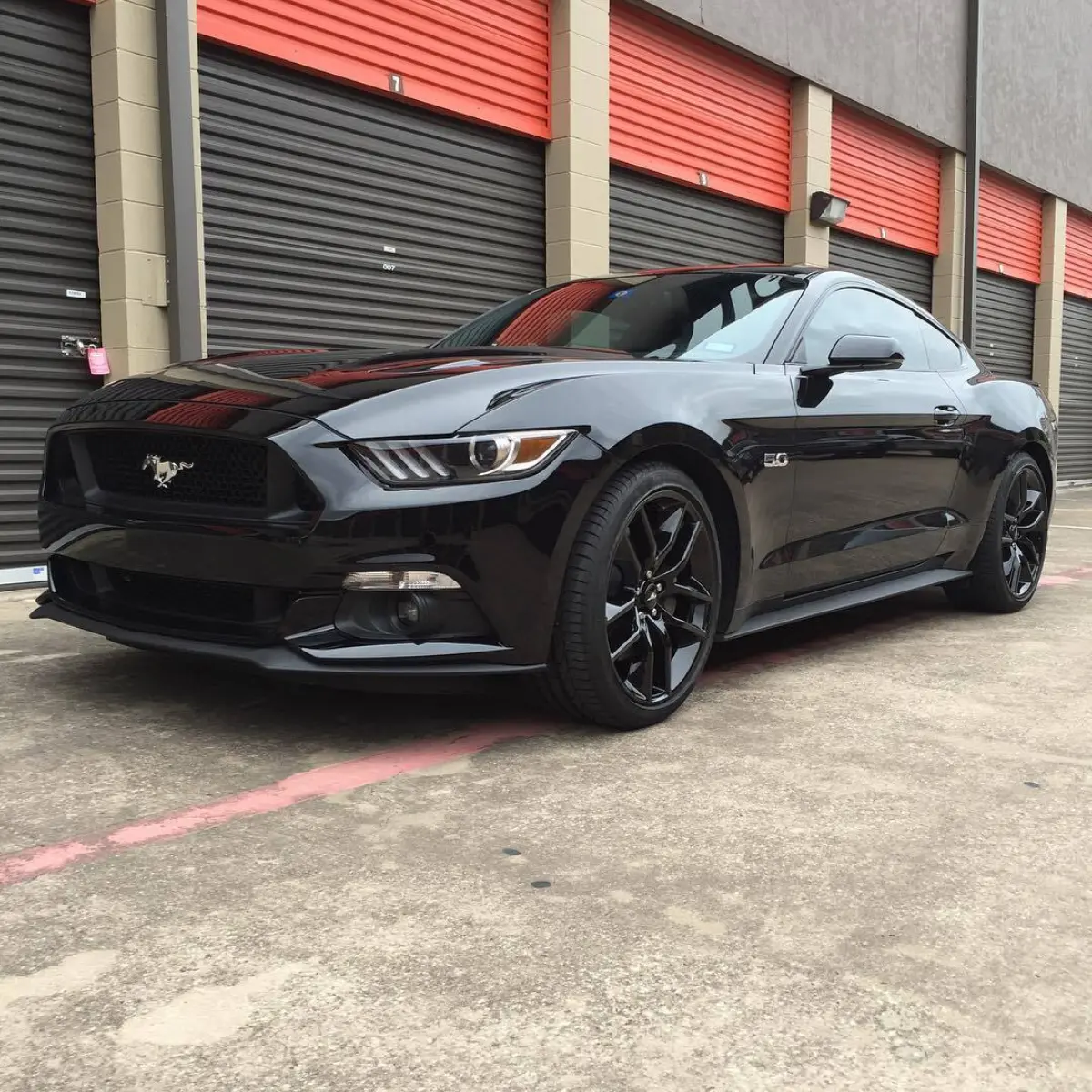 2016 Ford Mustang wheels powder coated in Wet Black