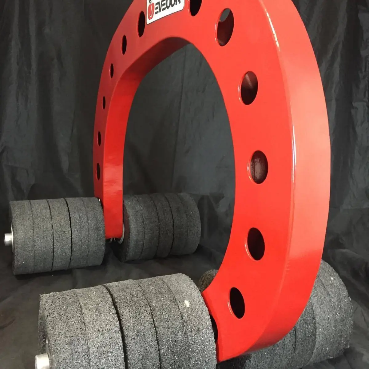Evehook powdercoated matte red. This is a new to the market, patented fall protection device. It attaches to the eve and uses a counter weight to secure the user