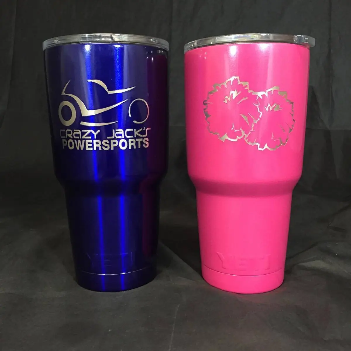 30oz Yetis with Stencils. Bentley blue and lazer pink