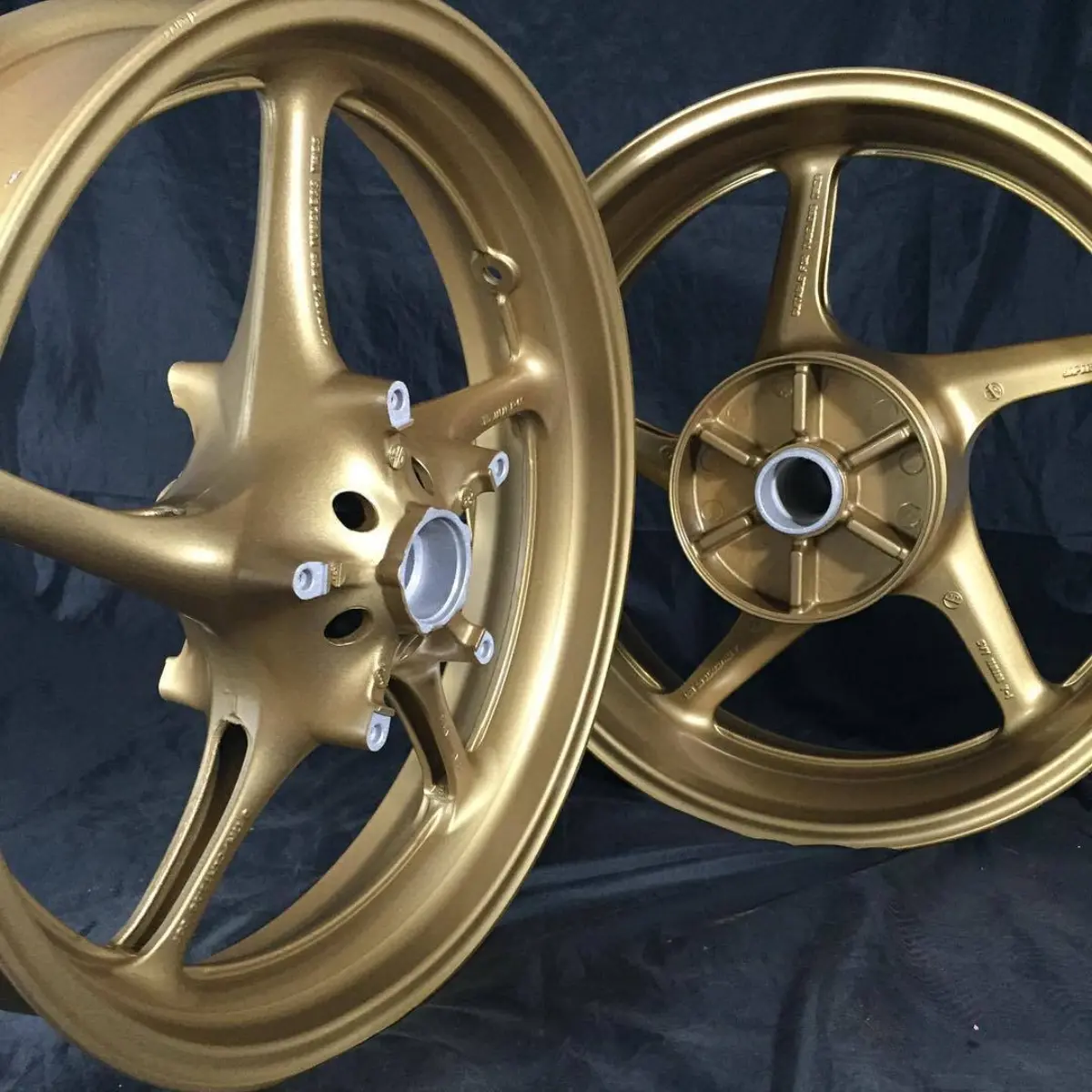 Satin Gold on a set of motorcycle wheels
