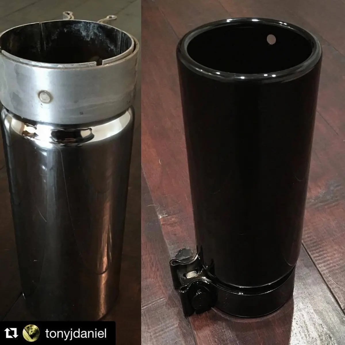 Customer pic! Exhaust tip powder coated black. piece of my little project.
@tonyjdaniel with @repostapp.
・・・
It's the little things... A small piece of my little project. Black powder coated exhaust tip. The guys @unitf14 did a great job!