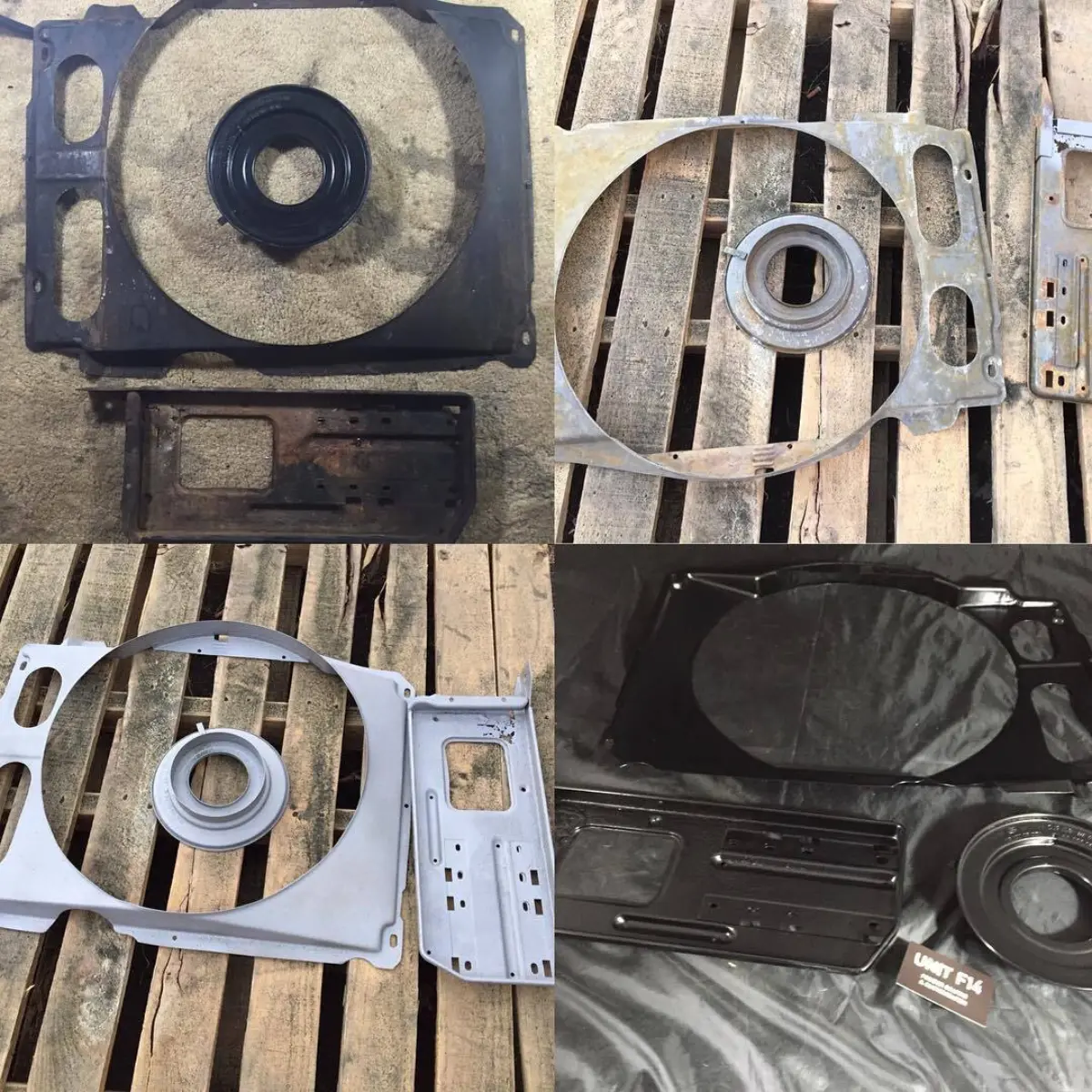 Before, stripped, blasted, & powder coated