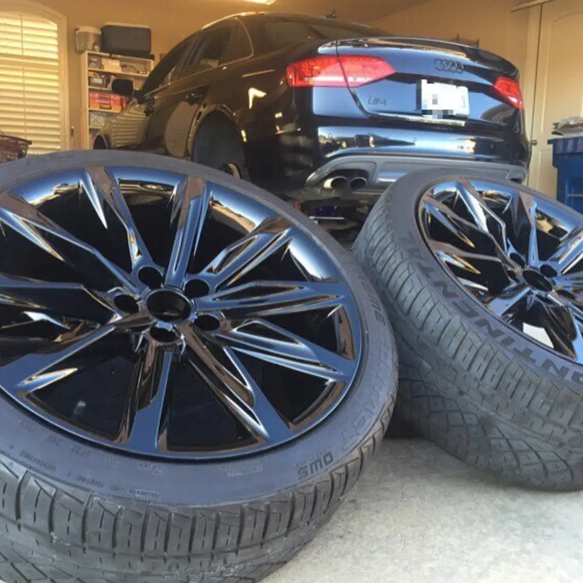 Wet black rims going on a Audi S4
