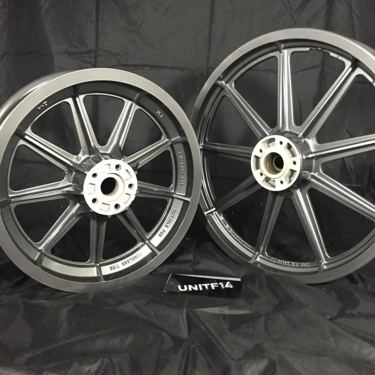 Satin gunmetal on these Harley Davidson wheels!