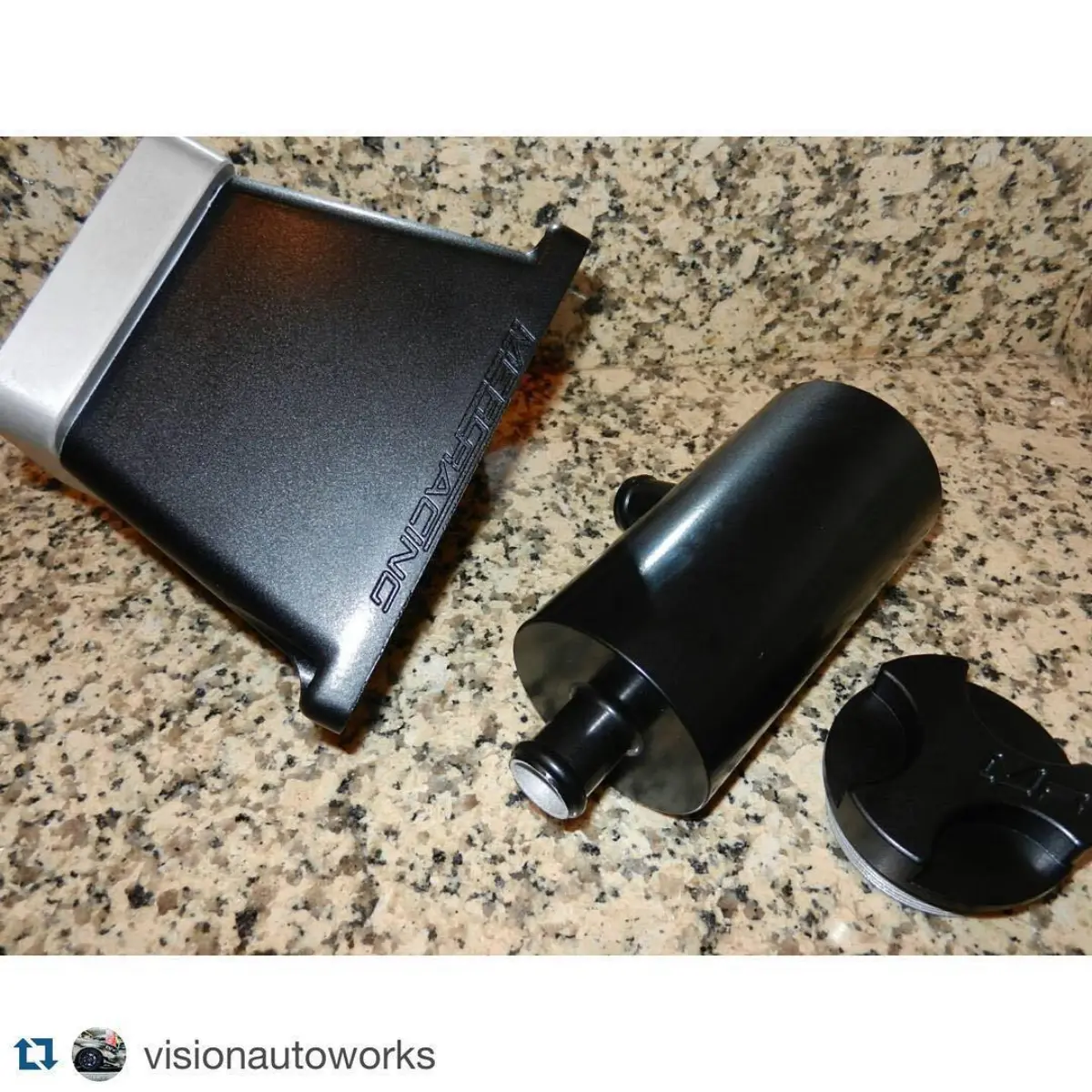 @visionautoworks with @repostapp.
・・・
Fresh powdercoated @mercracing reservoir and . Awesome job by the guys at @unitf14. "Matte Black" with some metallic flake in them. Should look awesome when everything is back on the car