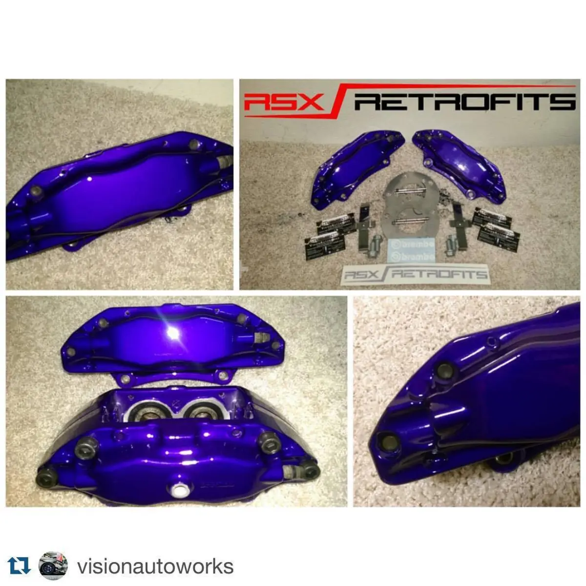 @visionautoworks with @repostapp.
・・・
Wow! Two Acura TL-S BBK retrofit kits completed in one day. Non stop goodness!
Here we have Phillip's TL-S calipers, milled for direct bolt-on installation onto his RSX. Brand new caliper hardware was supplied