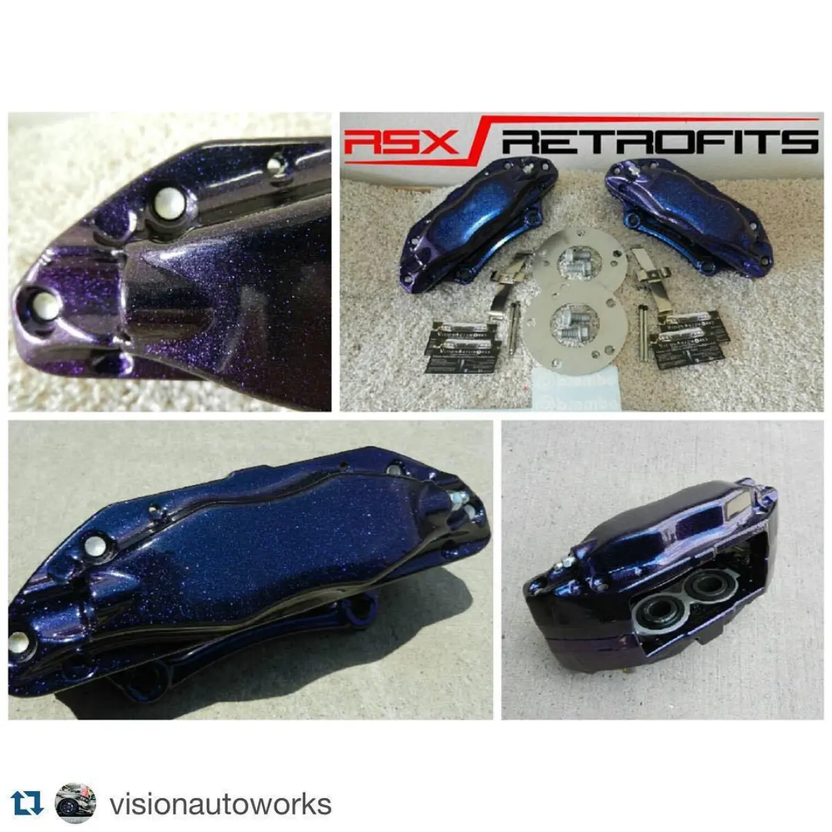 Thanks Cullen for continuing to come back to us! Chameleon Violet over black @visionautoworks with @repostapp.
・・・
Alex purchased our Acura TL-S Brembo BBK retrofit package for his Acura RSX. A pair of brand new reman calipers were acquired for this