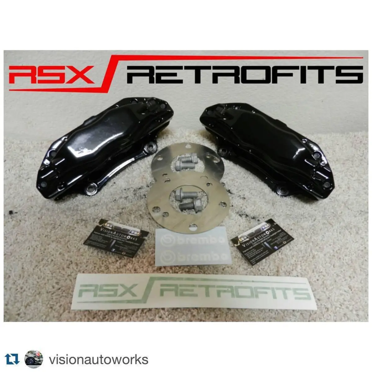 @visionautoworks with @repostapp.
・・・
Jason purchased our TL-S Brembo retrofit brake kit for his 8th gen Honda Civic. A pair of OE calipers were acquired for this build, modified for direct bolt-on installation to his chassis, and refinished in "Wet