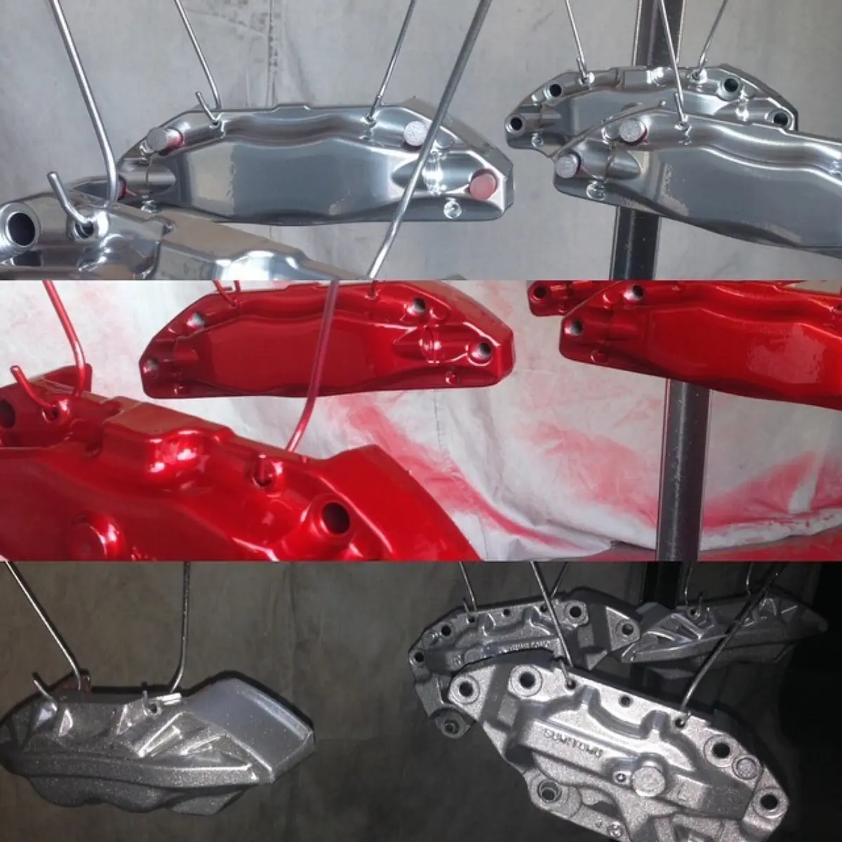 Chrome, lollipop red, and heavy silver