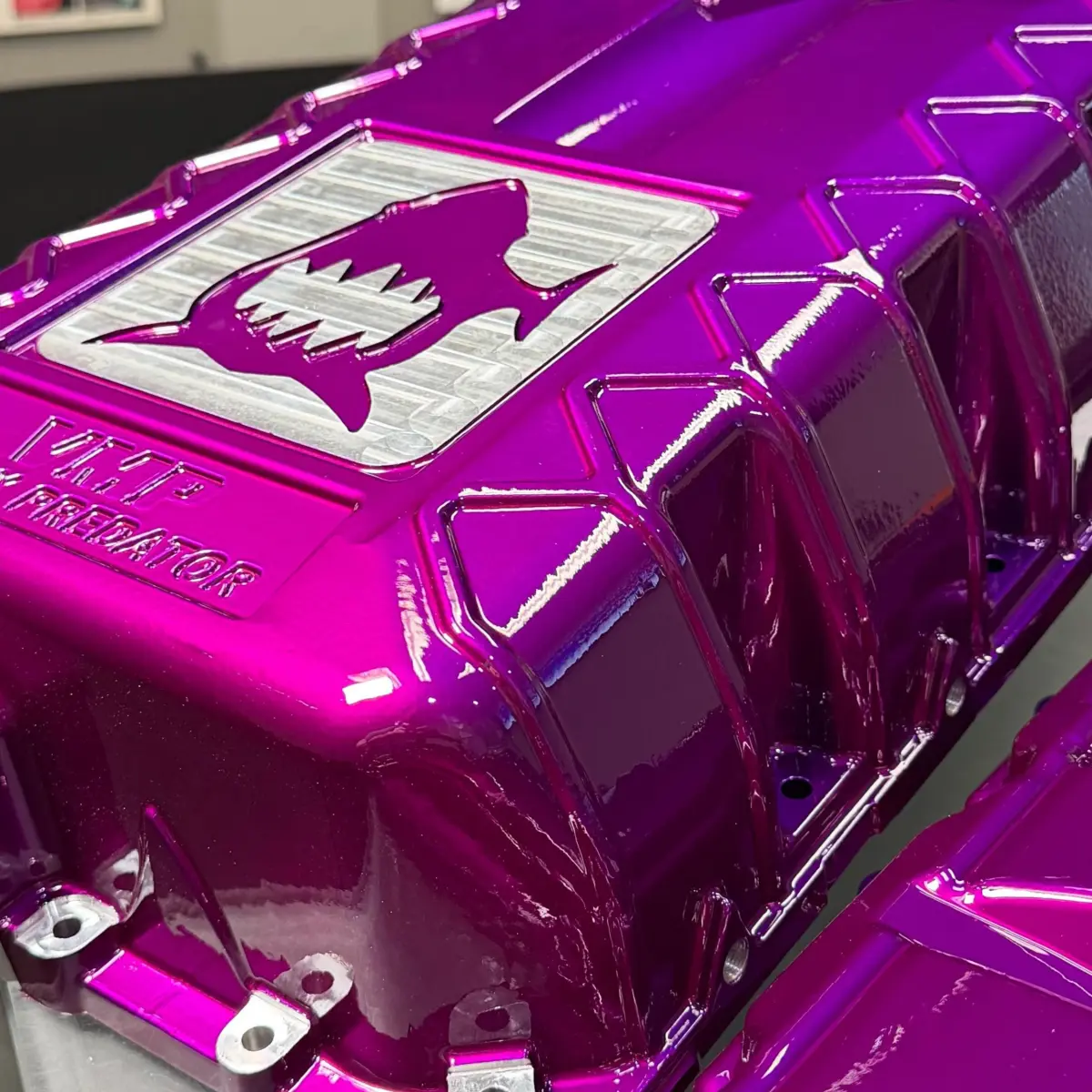 VMP Apex Predator supercharger lid and valve covers powder coated in Illusion Violet
