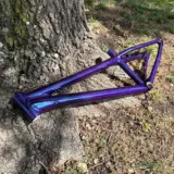 Bicycle frame powder coated in @prismaticpowders Dirty Magic over Super Chrome