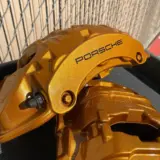 Porsche Panamera brake calipers refinished in Brembo Orange Gold