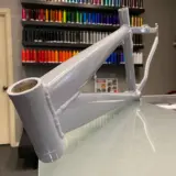 Mountian bike frame refinished in Signal Grey